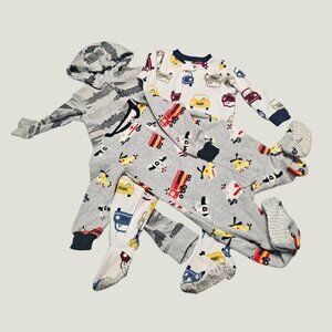 3-Pack Baby Footed Sleepers Pajamas In Fun Vehicle & Camouflage Prints 12 Mos